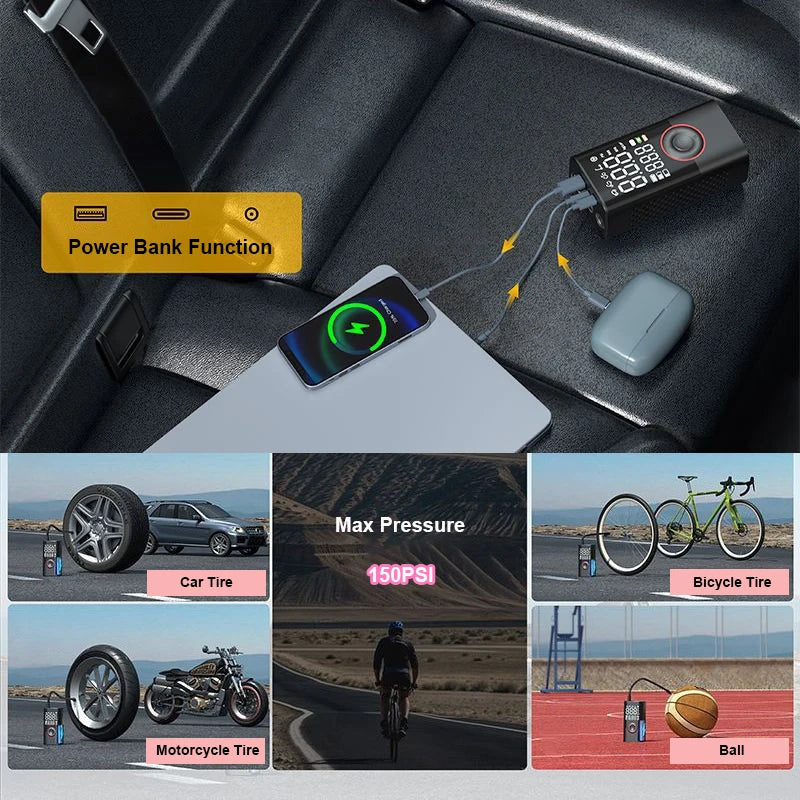 LEIBOO 150PSI Smart Air Pump - Your Ultimate Portable Tire Inflator with Digital Pressure Gauge for Cars, Bikes, and More!